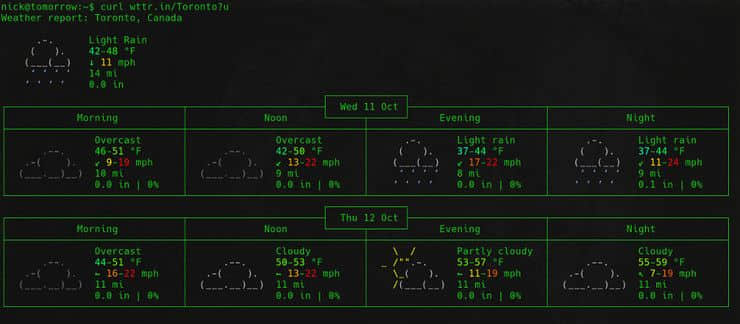 Change unit system in wttr.in